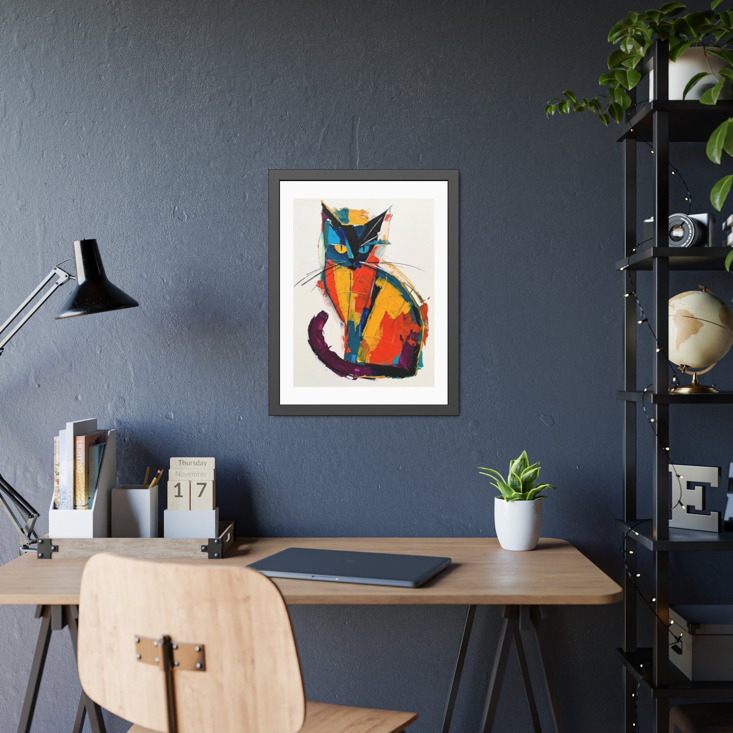 Colorful Abstract Cat Framed Poster