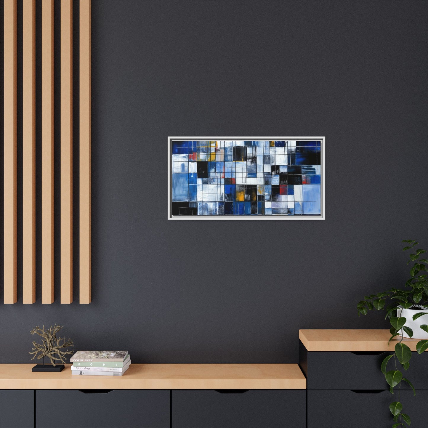 Abstract Blue Grid Matte Canvas Framed Art Print
