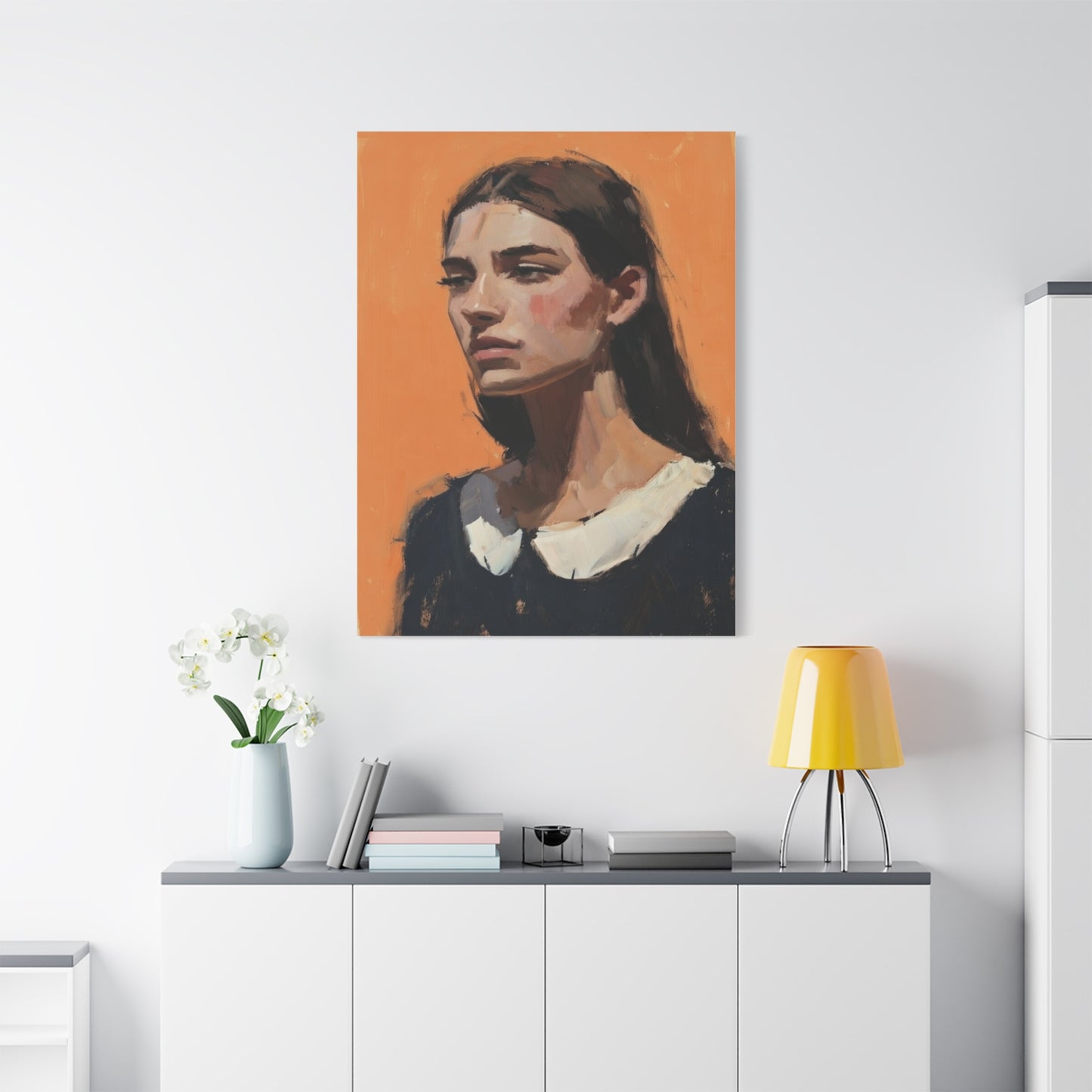 Portrait Canvas Print — Moody Female Figure in Warm Orange