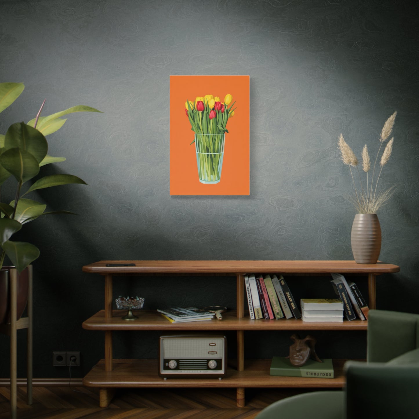 Tulip Bouquet Canvas Wall Art – Glass Vase on Orange
