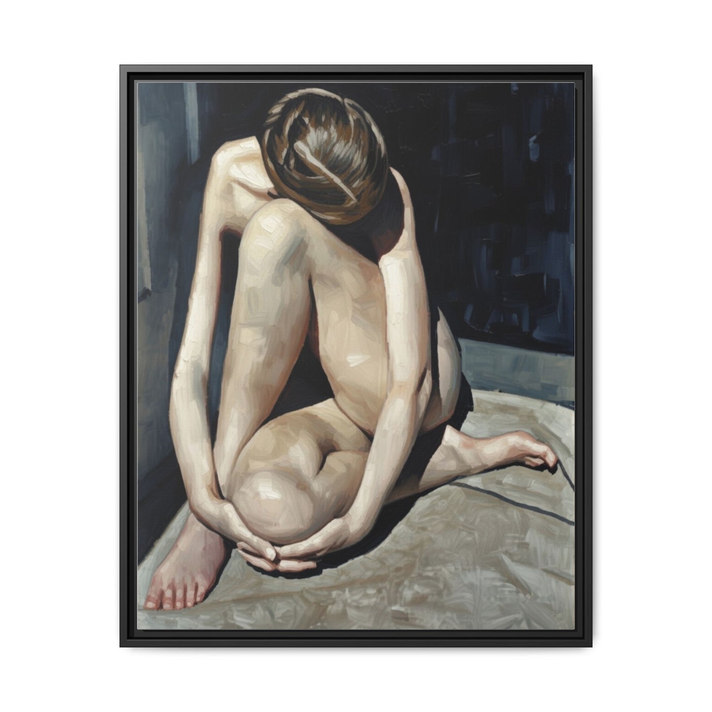 Framed Matte Canvas Print Contemplative Nude Figure Art