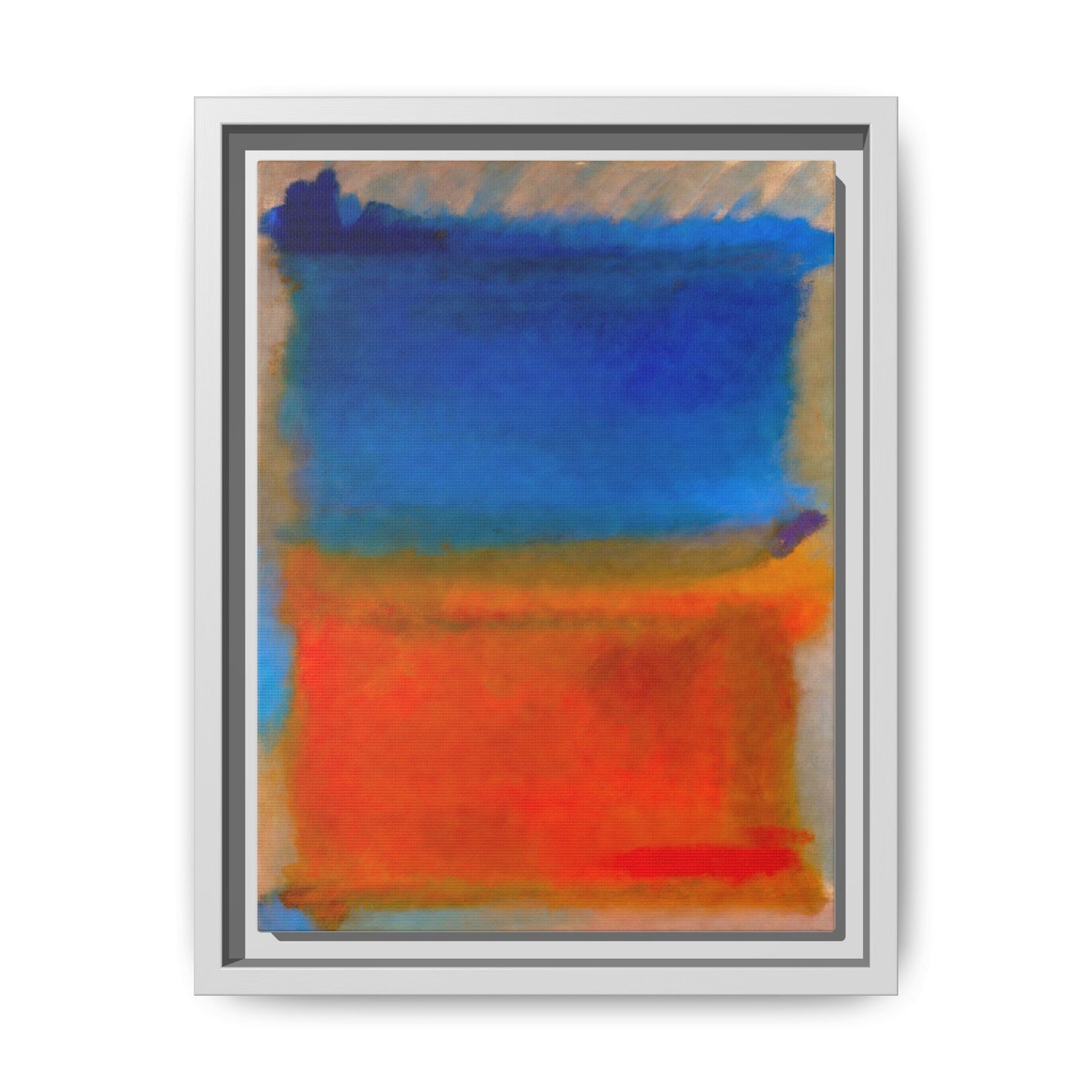 Abstract Color Block Matte Canvas Framed Wall Art — Blue & Orange Modern Painting