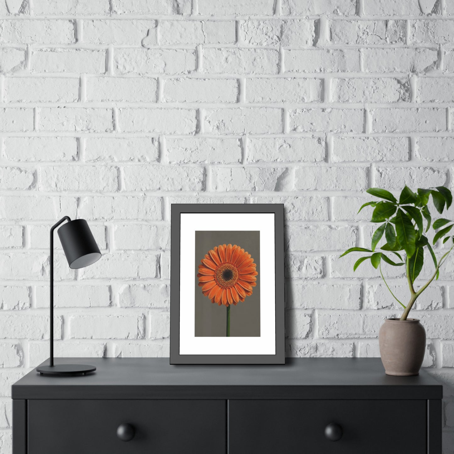 Orange Gerbera Framed Poster — Floral Wall Art Print
