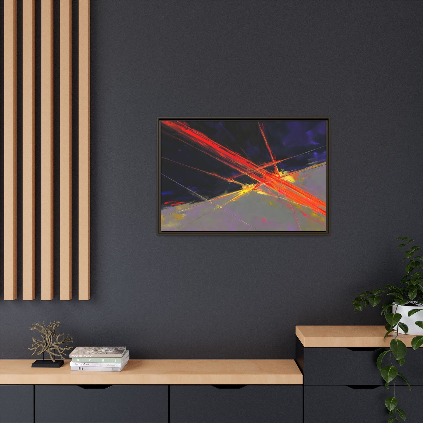 Abstract Red Streaks Framed Matte Canvas Art — Modern Multi‑Color Wall Decor
