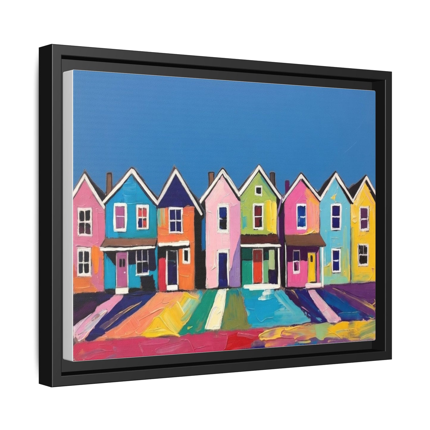 Colorful Beach Houses Matte Canvas Framed Wall Art