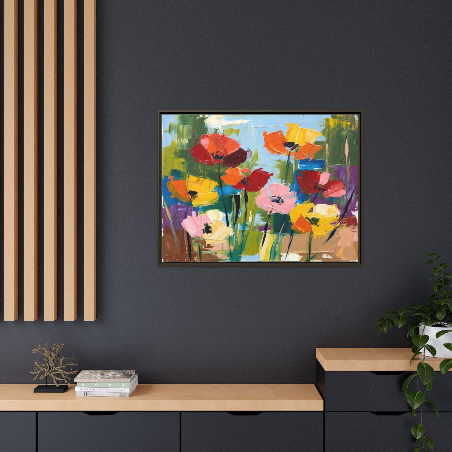 Framed Floral Canvas Print — Colorful Abstract Poppy Artwork