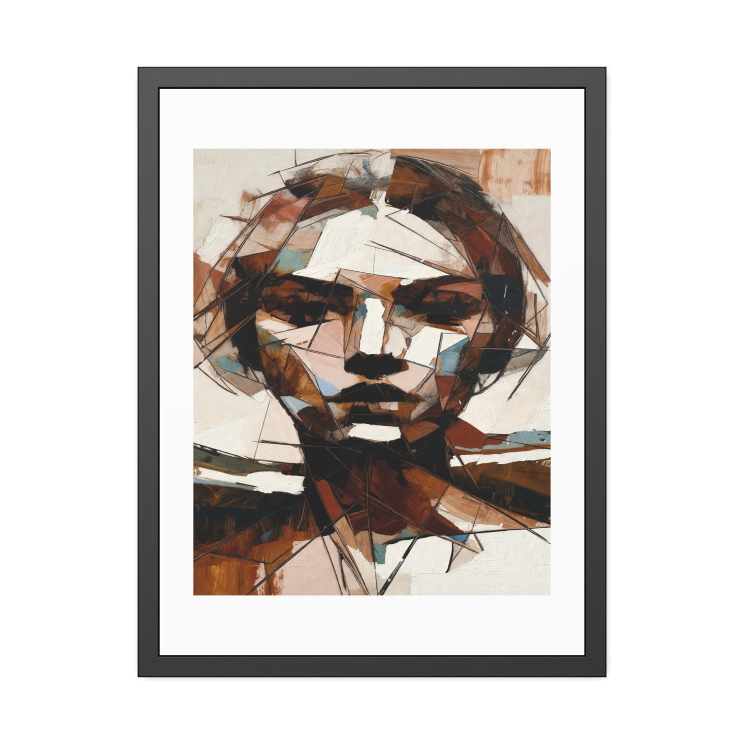 Abstract Cubist Portrait Framed Art Print — Modern Neutral Wall Decor