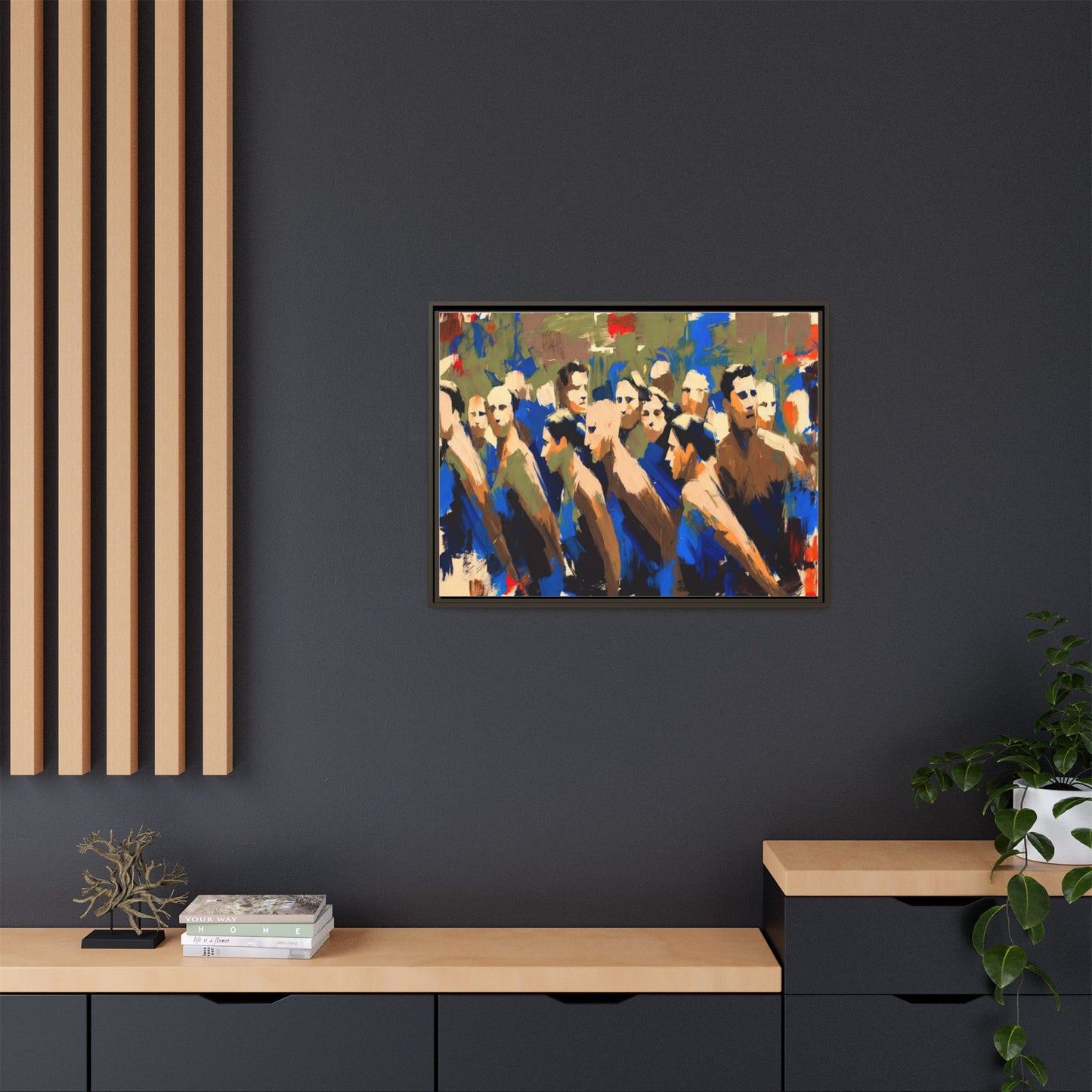 Abstract Crowd Matte Canvas Print — Framed Multi-Color Wall Art