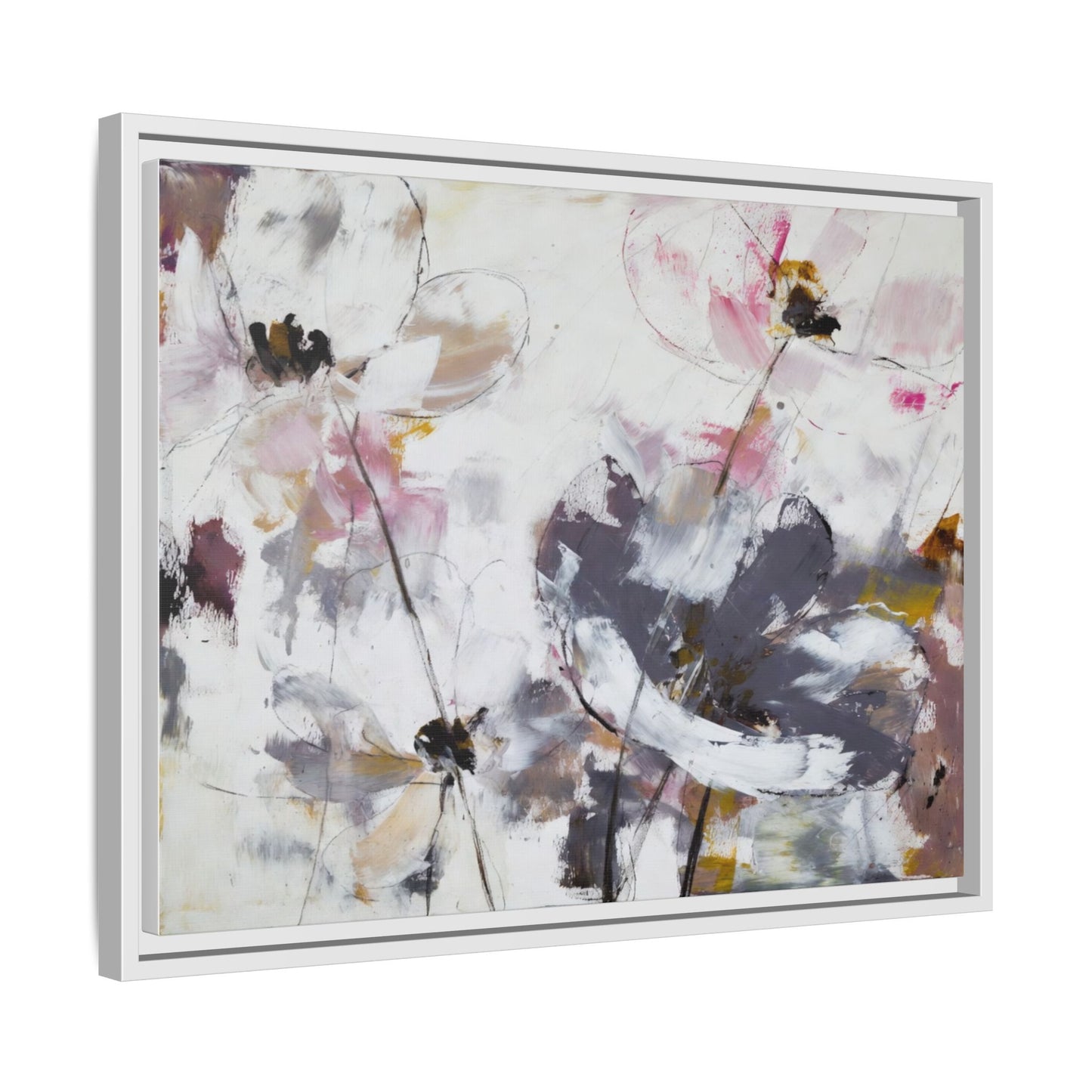 Abstract Floral Matte Canvas Framed Wall Art — Soft Watercolor Blooms