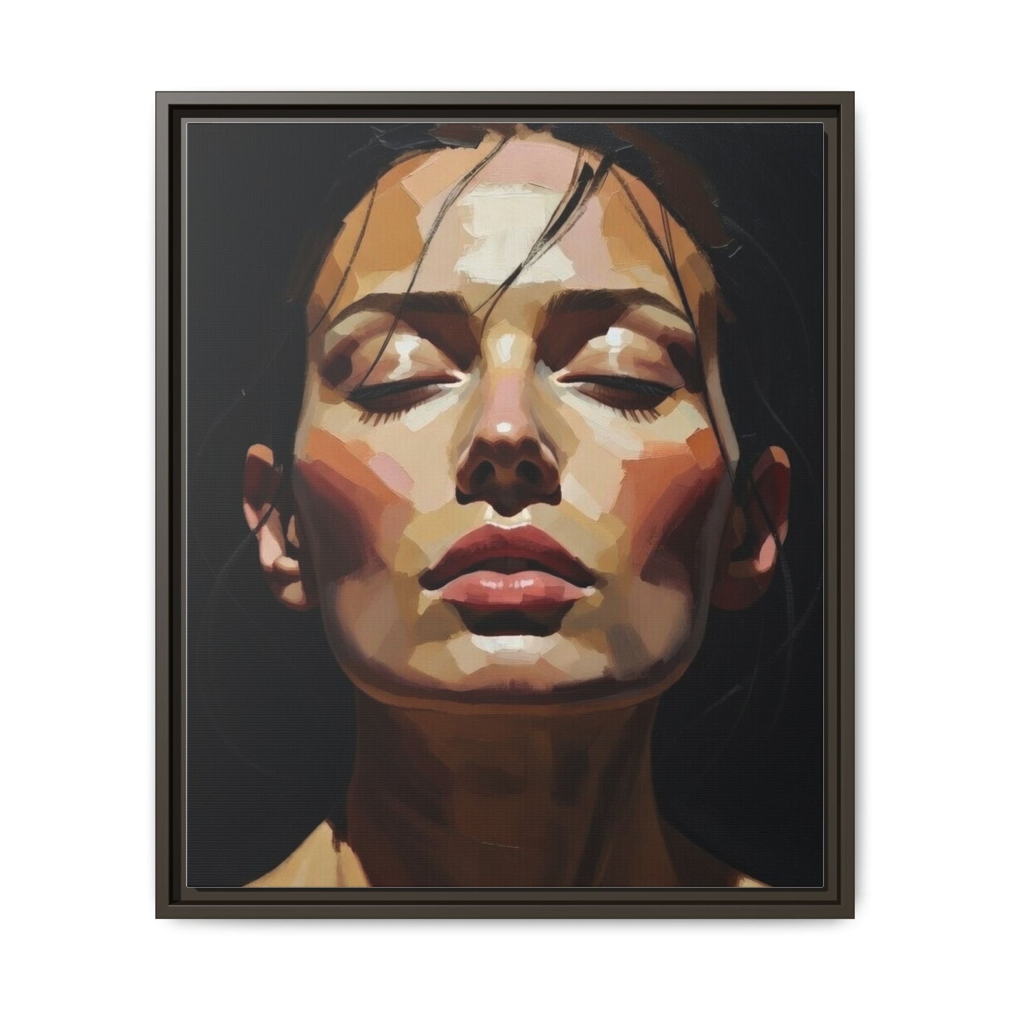 Framed Matte Canvas Portrait – Woman with Eyes Closed (Multi‑Color)