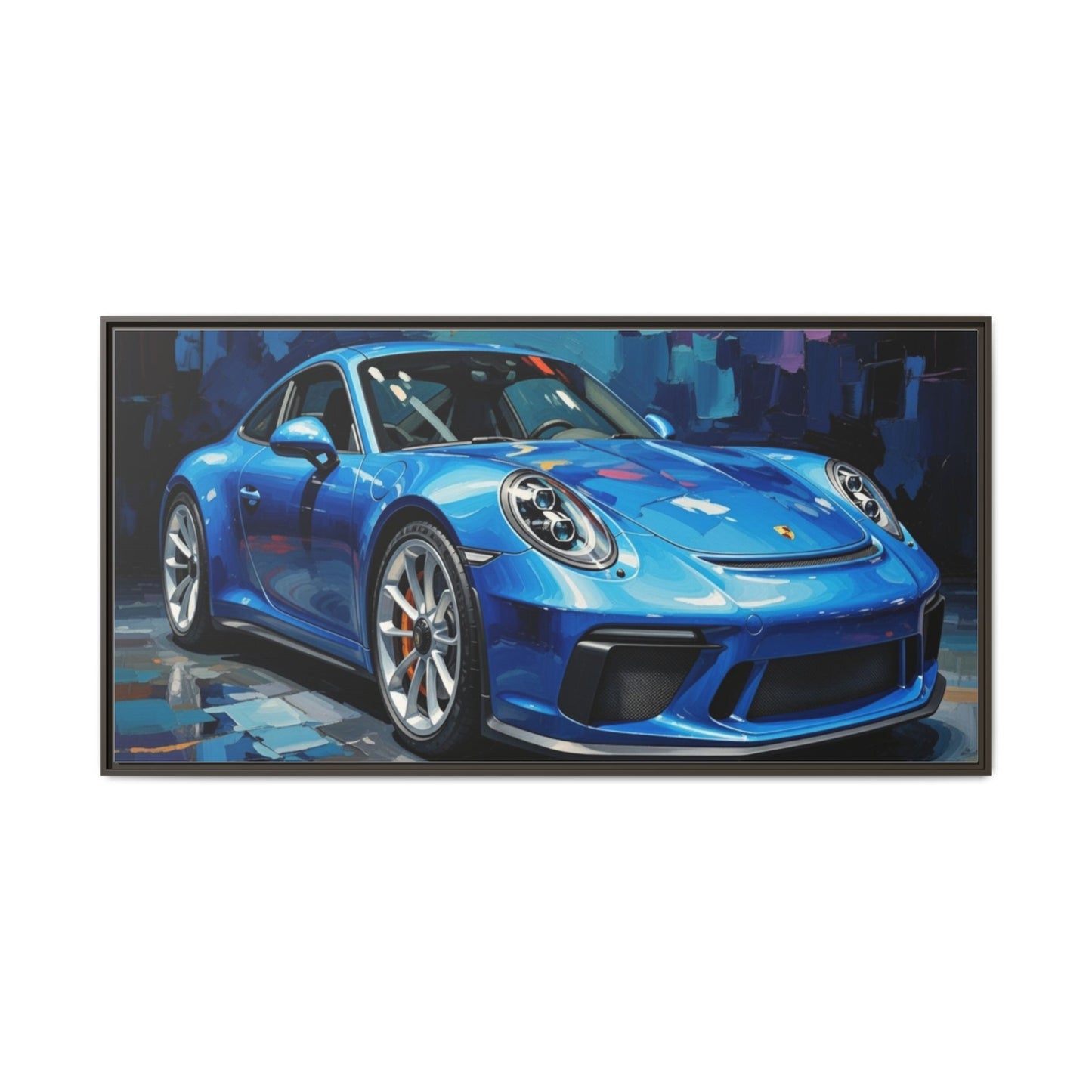 Blue Sports Car Matte Canvas Framed Print — Modern Automotive Wall Art