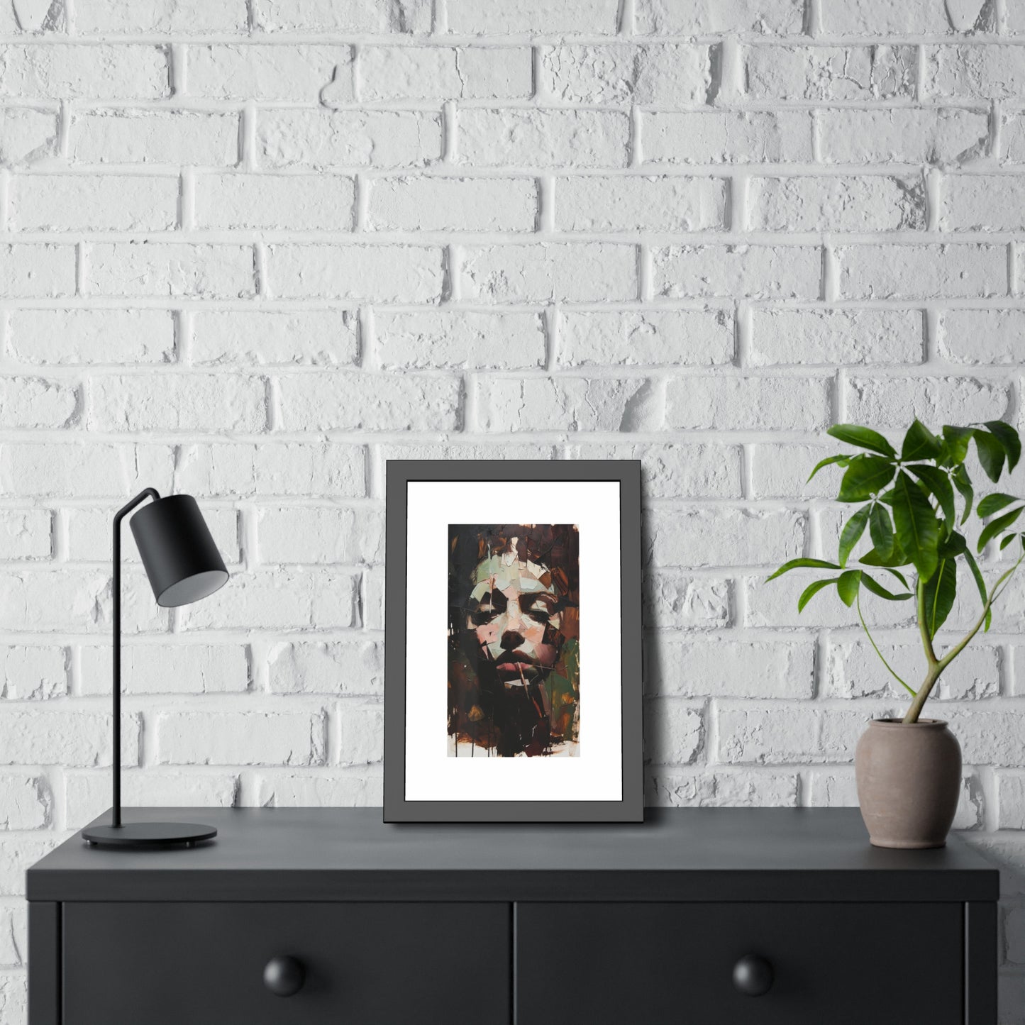 Abstract Portrait Framed Art Print — Moody Contemporary Face Poster for Home & Office