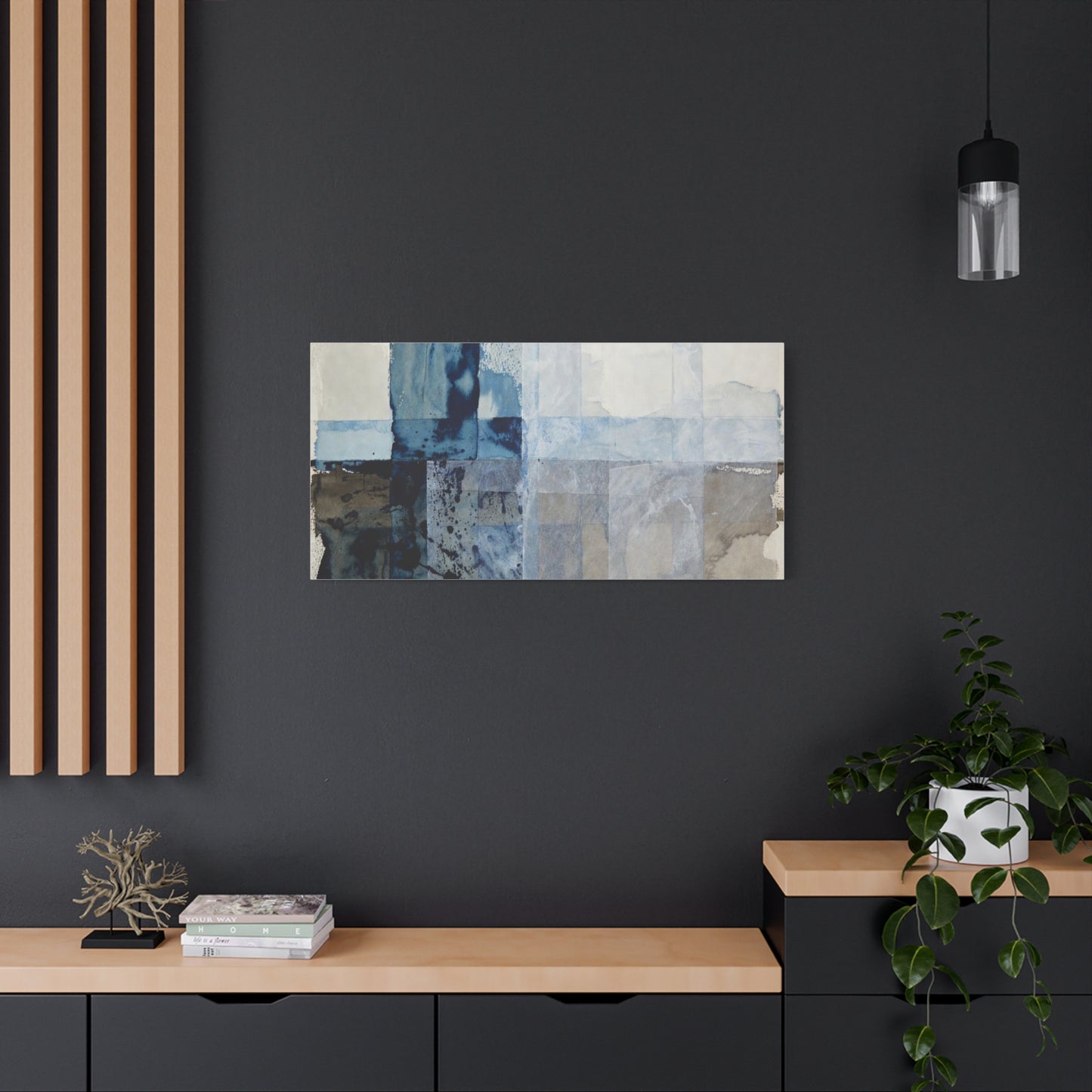 Abstract Blue Geometric Canvas Art — Stretched Matte Wall Decor