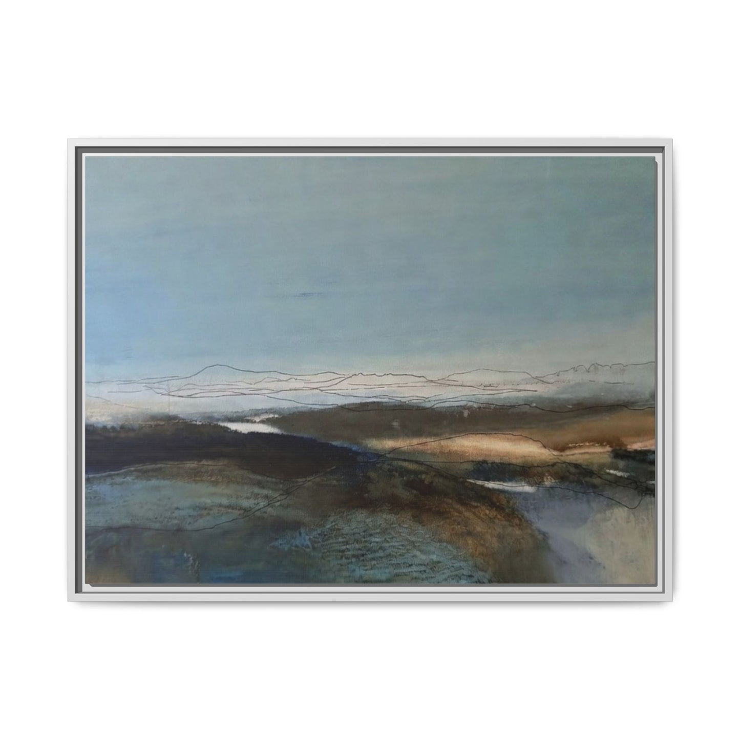 Framed Matte Canvas Wall Art — Serene Abstract Blue Landscape