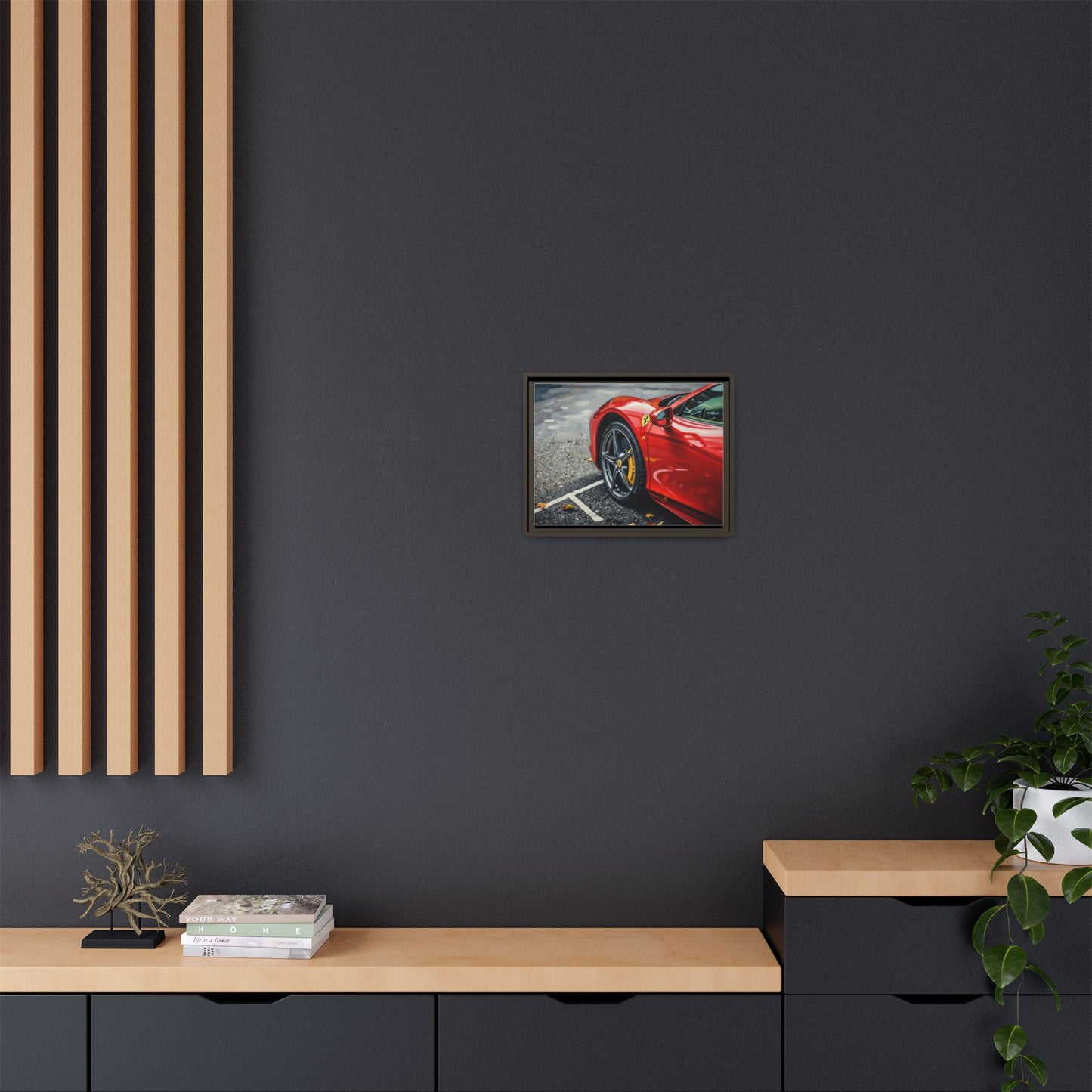 Framed Matte Canvas: Red Sports Car Close-Up Art Print