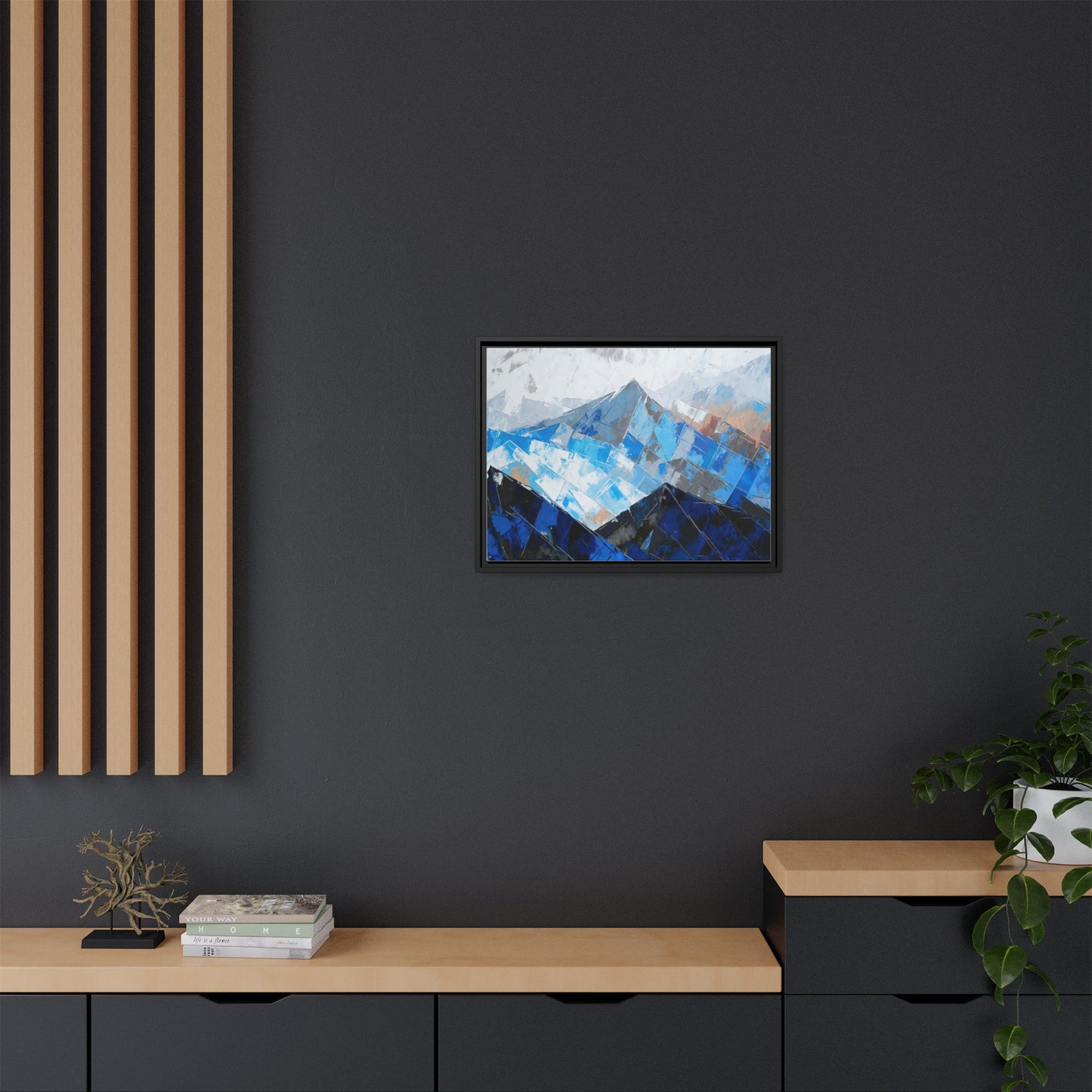 Framed Matte Canvas Blue Mountain Abstract Wall Art