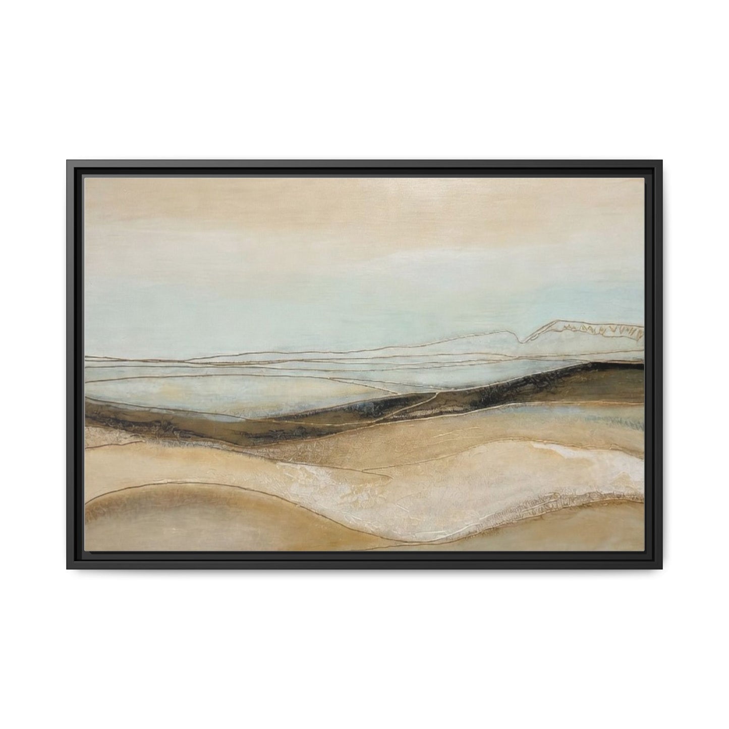 Framed Matte Canvas Wall Art — Neutral Abstract Landscape in Soft Blues & Earth Tones