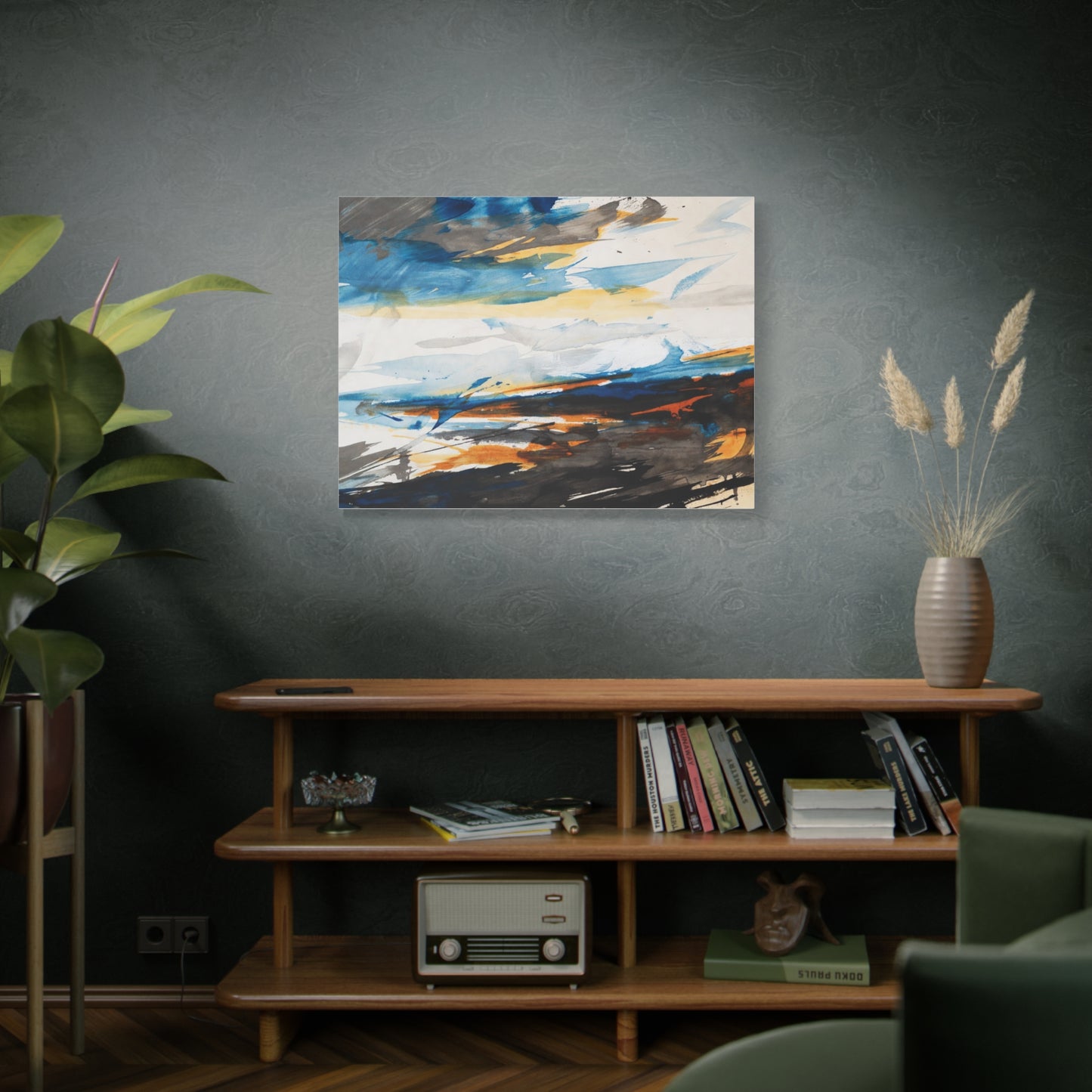 Abstract Oceanic Canvas Print — Blue & Amber Stretched Wall Art