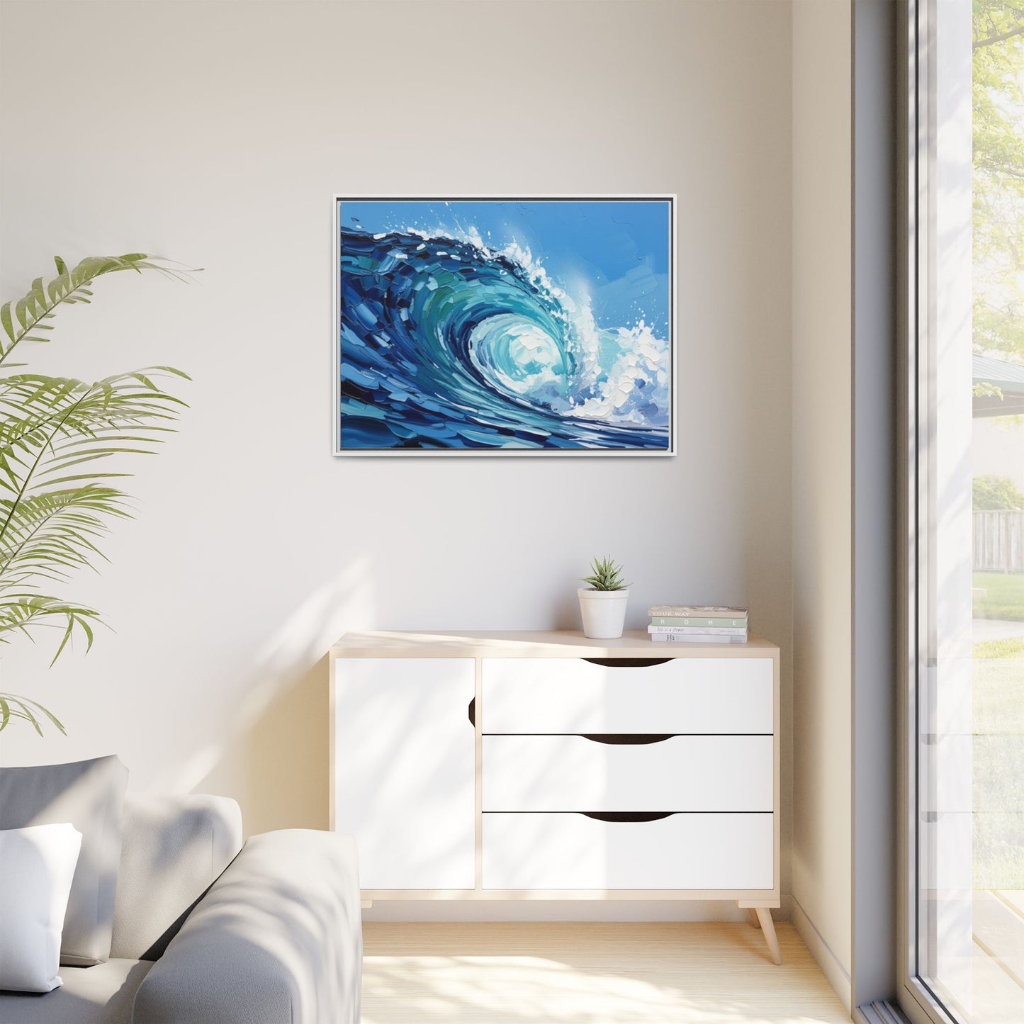 Framed Matte Canvas Wave Art — Blue Ocean Surf Wall Decor