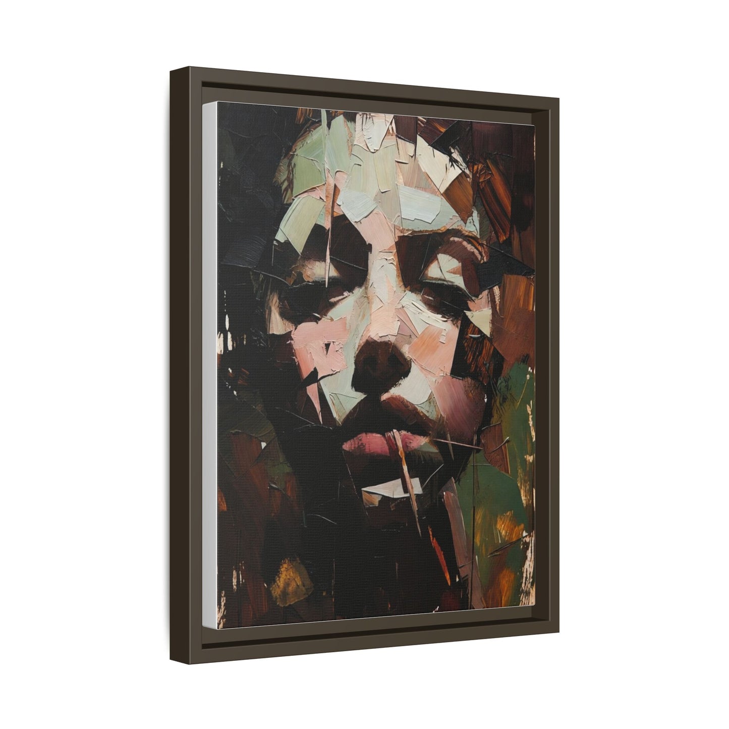 Matte Framed Canvas Art — Abstract Female Portrait, Moody Multicolor