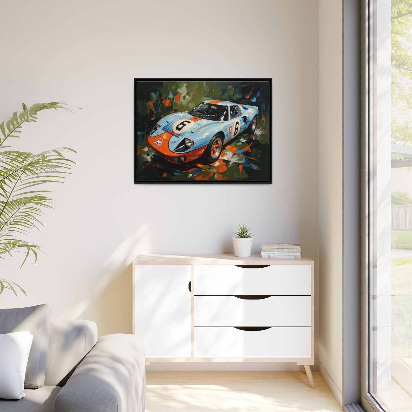 Gulf Racing GT40 Matte Framed Canvas — Vintage Sports Car Wall Art