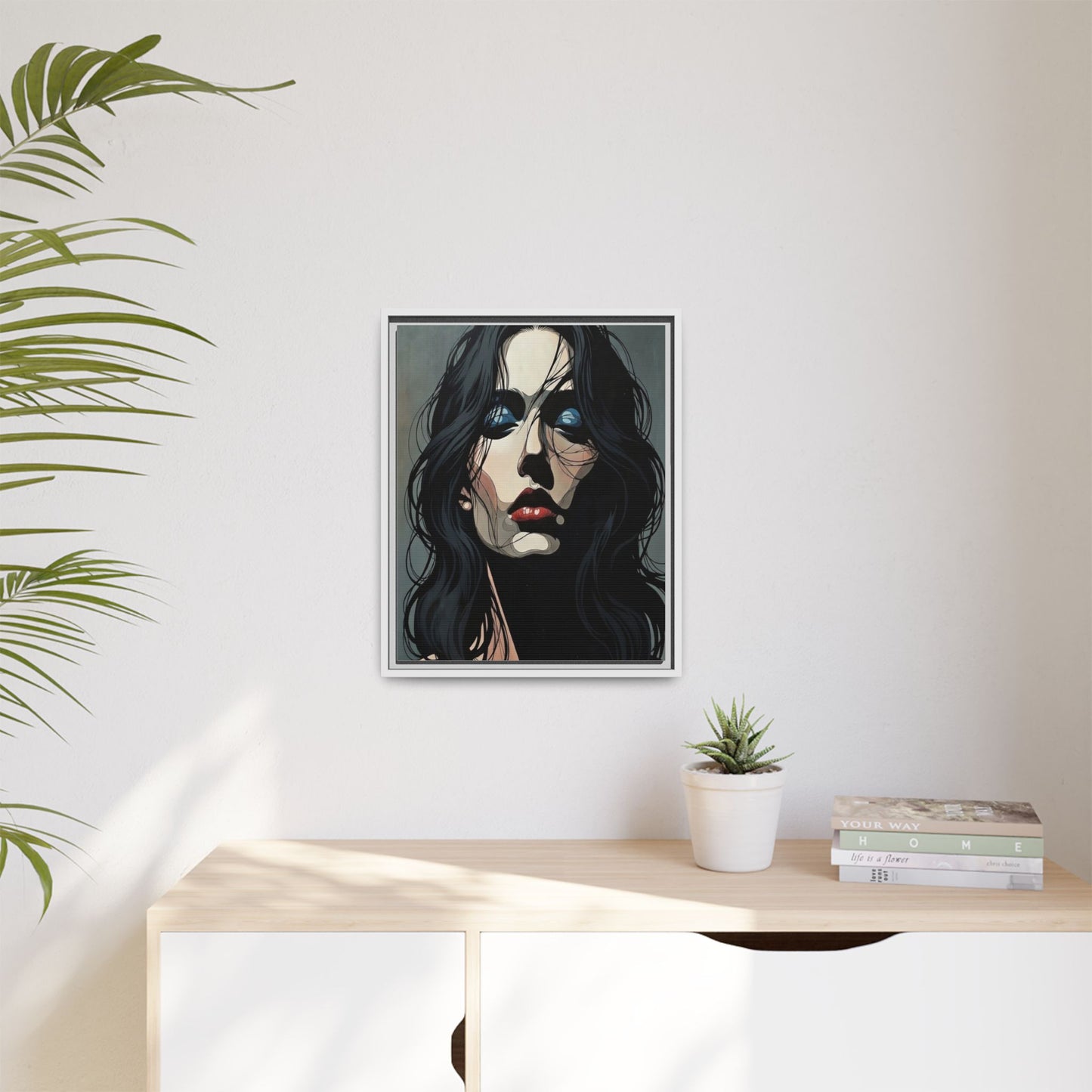 Framed Matte Canvas: Moody Portrait of Woman – Modern Gothic Wall Art