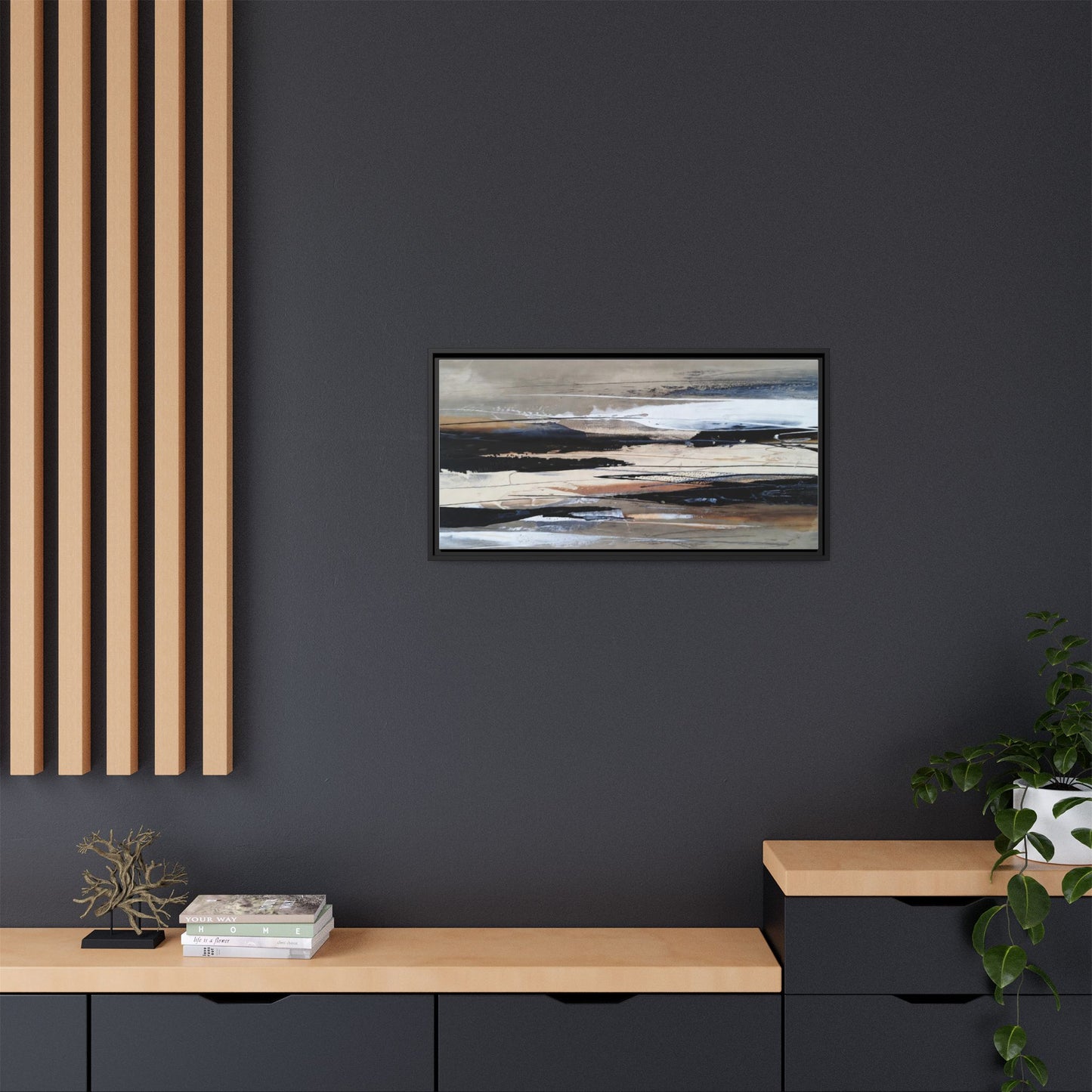 Abstract Seascape Matte Canvas Framed Wall Art — Neutral Coastal Landscape