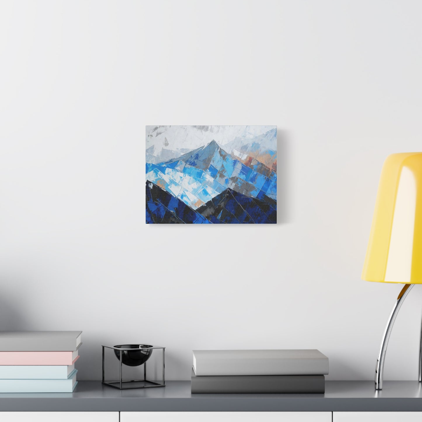 Blue Abstract Mountain Canvas Print – Modern Geometric Landscape Wall Art