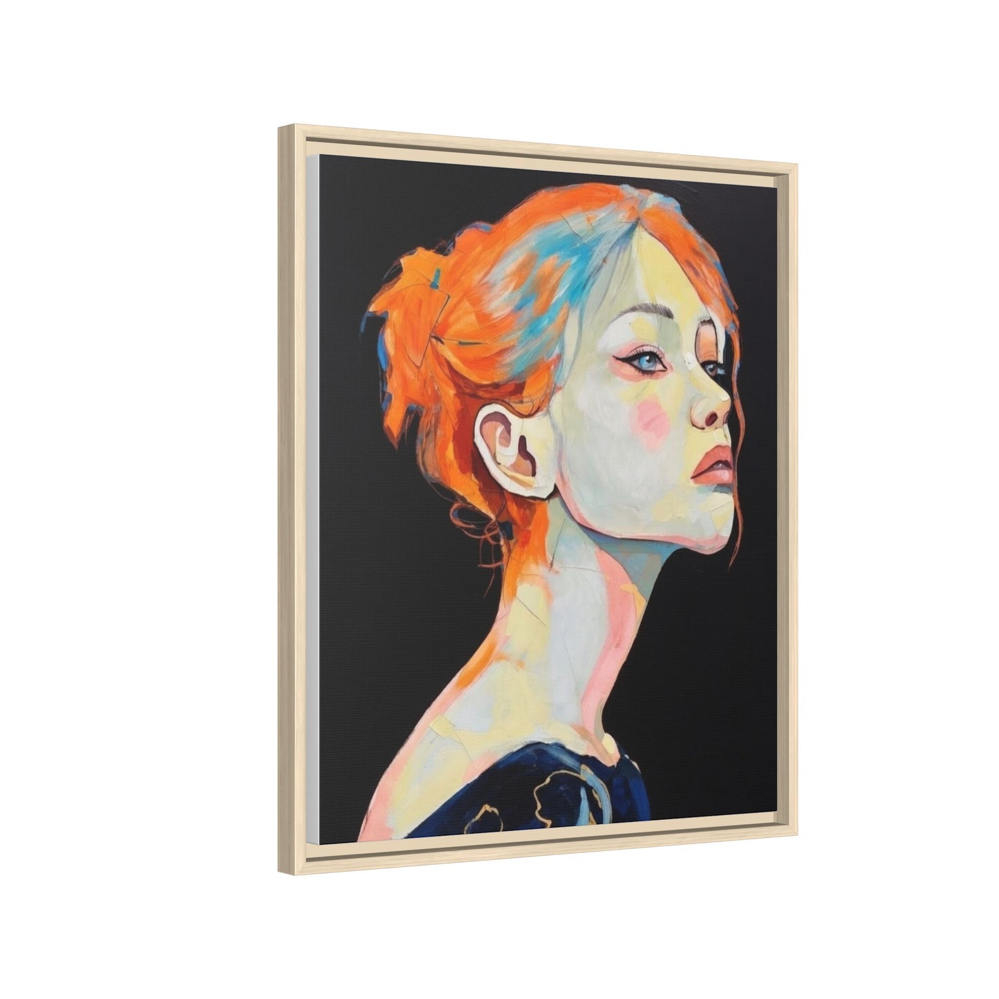 Framed Matte Canvas Portrait — Vibrant Multi‑Color Woman Wall Art