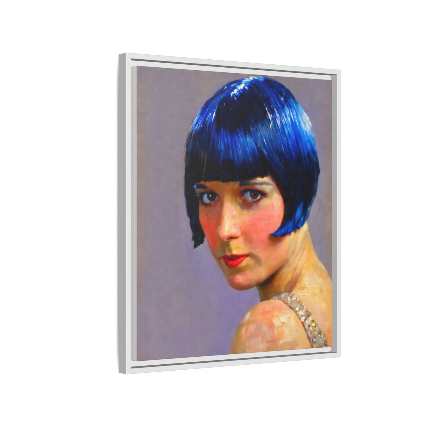 Framed Matte Canvas Art Print — Vintage Portrait with Blue Bob