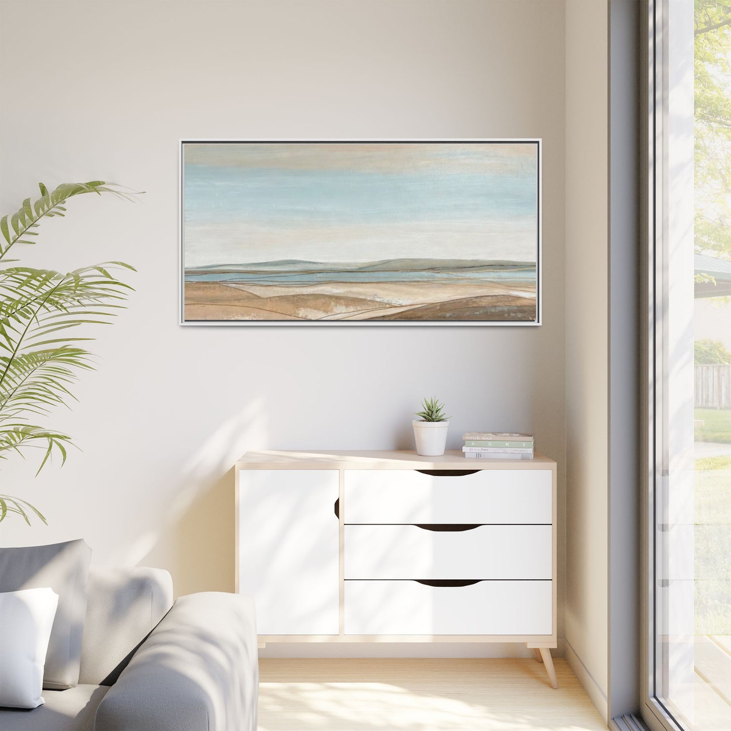 Framed Abstract Landscape Matte Canvas — Serene Coastal Horizon Wall Art
