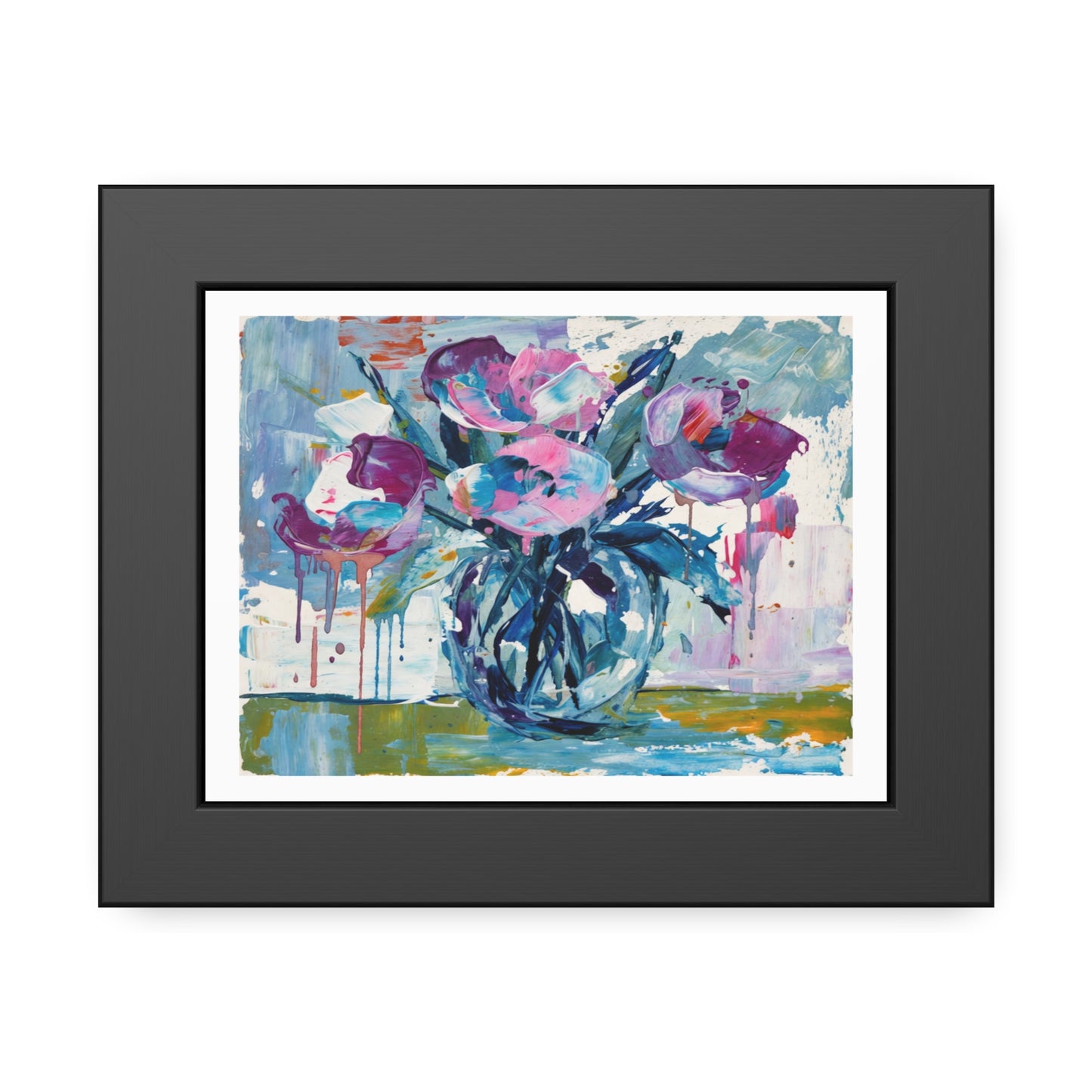 Framed Floral Art Print — Colorful Abstract Vase Poster