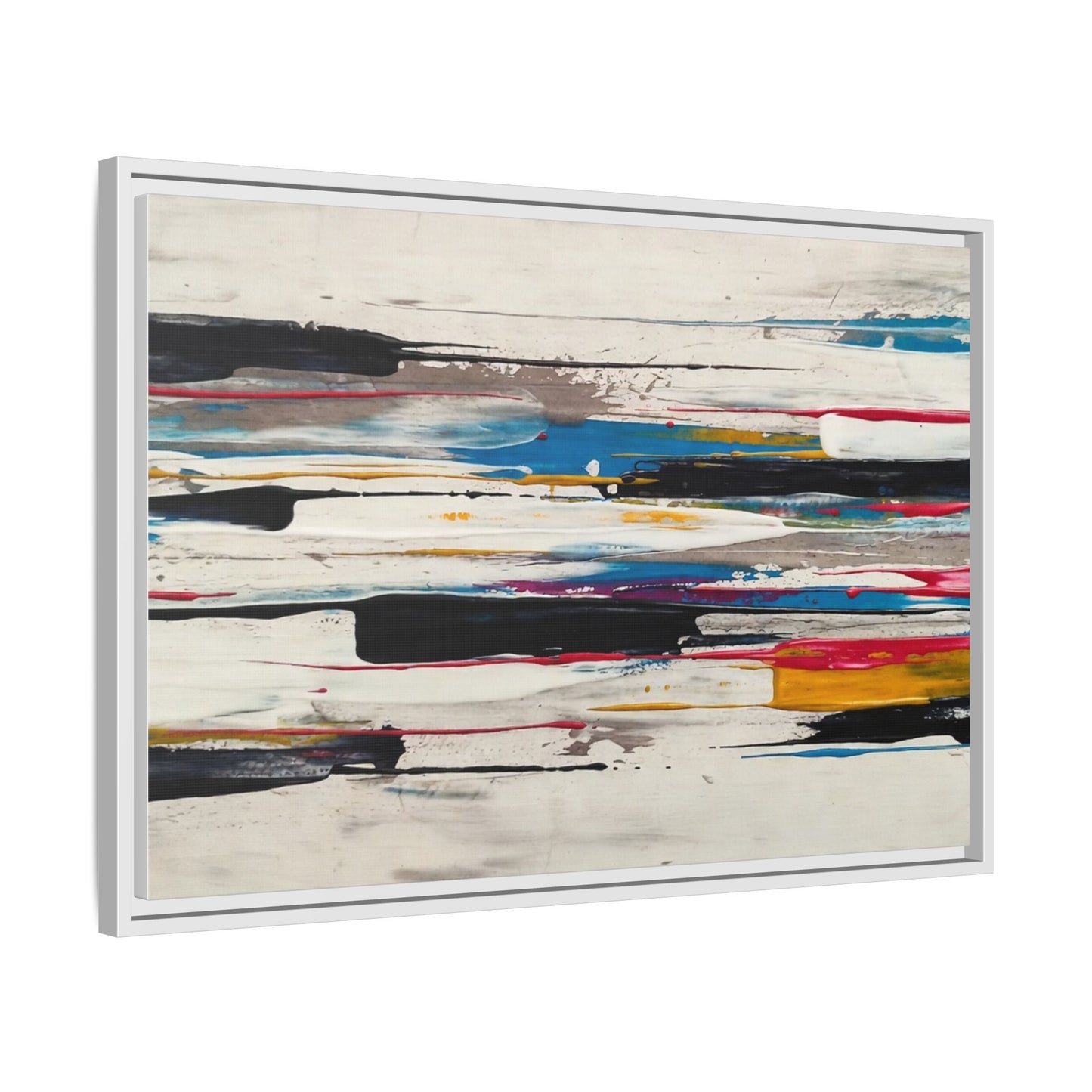 Abstract Multi-Color Framed Canvas Wall Art — Modern Horizontal Brushstroke Print