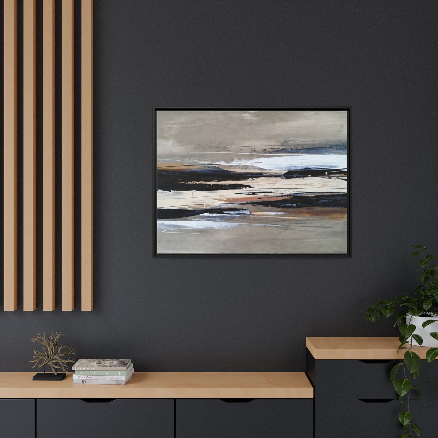 Abstract Seascape Matte Canvas Framed Wall Art — Neutral Coastal Landscape