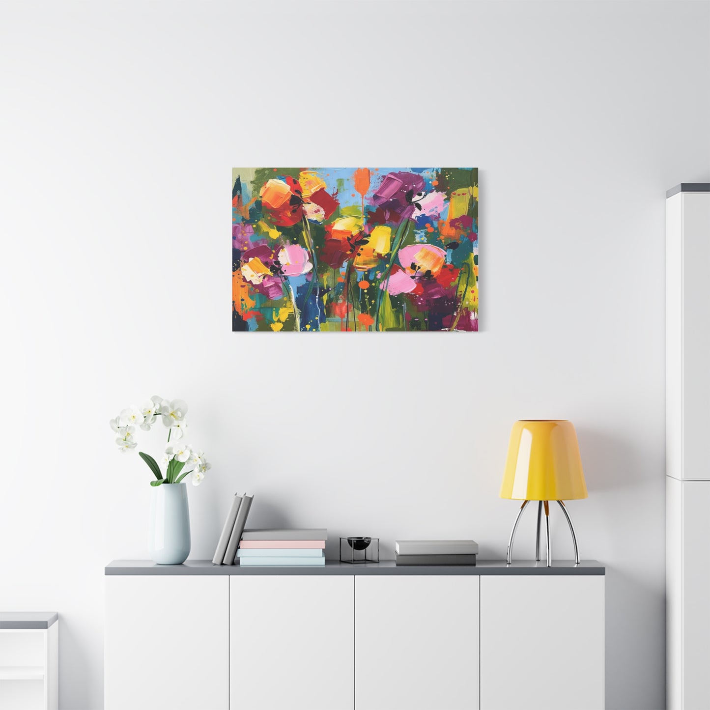 Vibrant Abstract Floral Canvas — Colorful Poppy Wall Art, Matte Stretched 1.25"