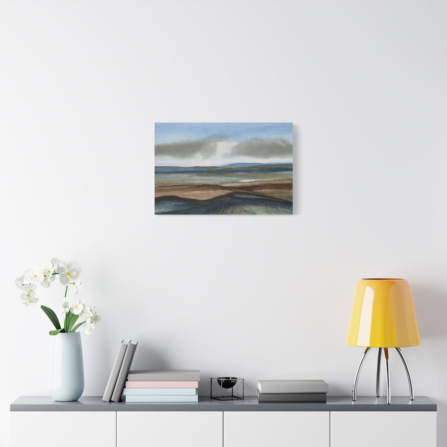 Coastal Mist Matte Canvas Print — Serene Blue-Brown Landscape Wall Art