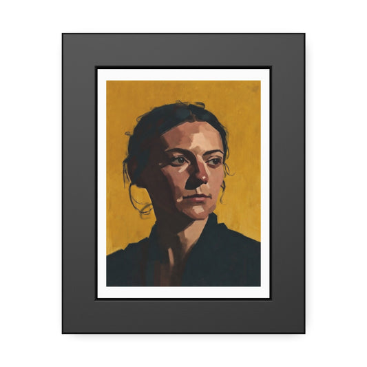 Framed Portrait Poster — Modern Painted Portrait on Mustard Background