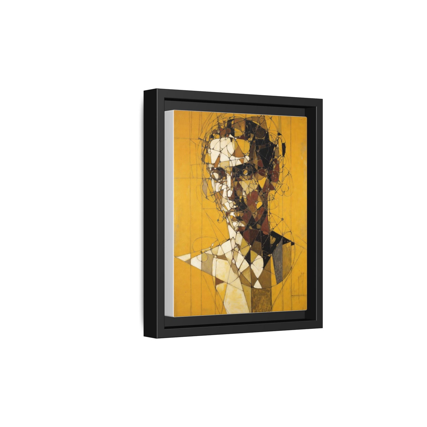 Framed Matte Canvas Art - Abstract Geometric Portrait on Mustard Yellow