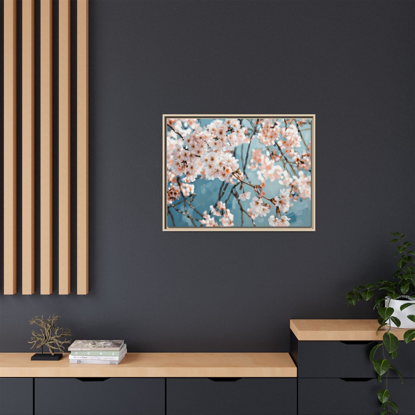 Framed Cherry Blossom Matte Canvas Print — Soft Pink Floral Wall Art