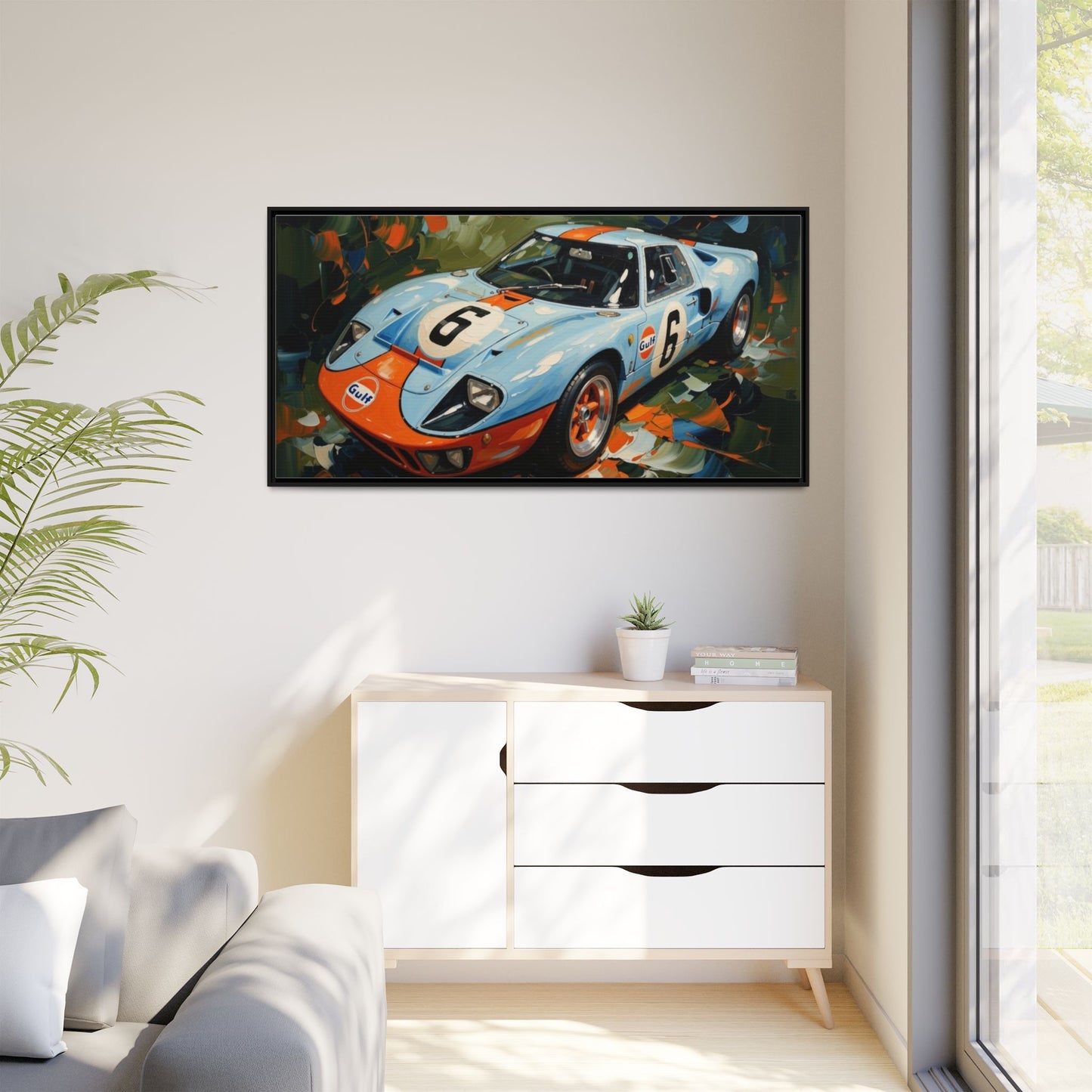 Gulf Racing GT40 Matte Framed Canvas — Vintage Sports Car Wall Art
