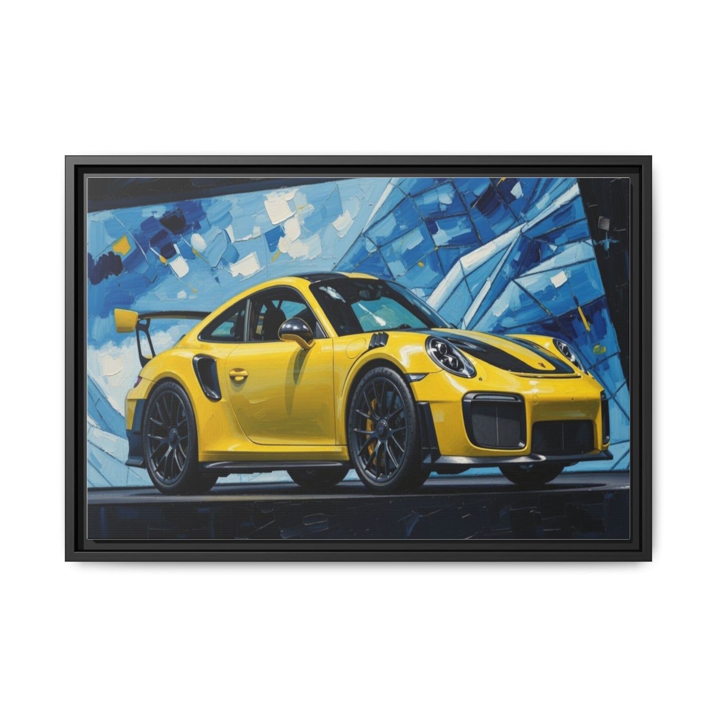 Yellow Porsche Sports Car Matte Framed Canvas – Modern Automotive Wall Art