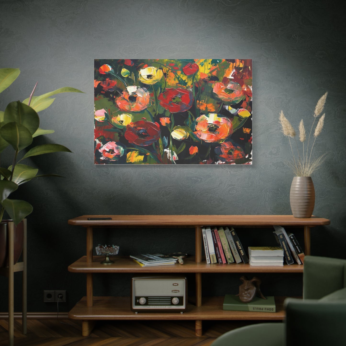 Bold Floral Abstract Canvas Print — Colorful Poppy Wall Art, Matte Stretched 1.25"