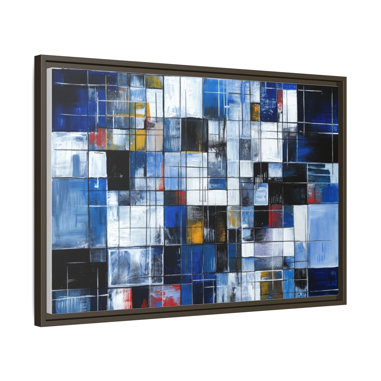 Abstract Blue Grid Matte Canvas Framed Art Print