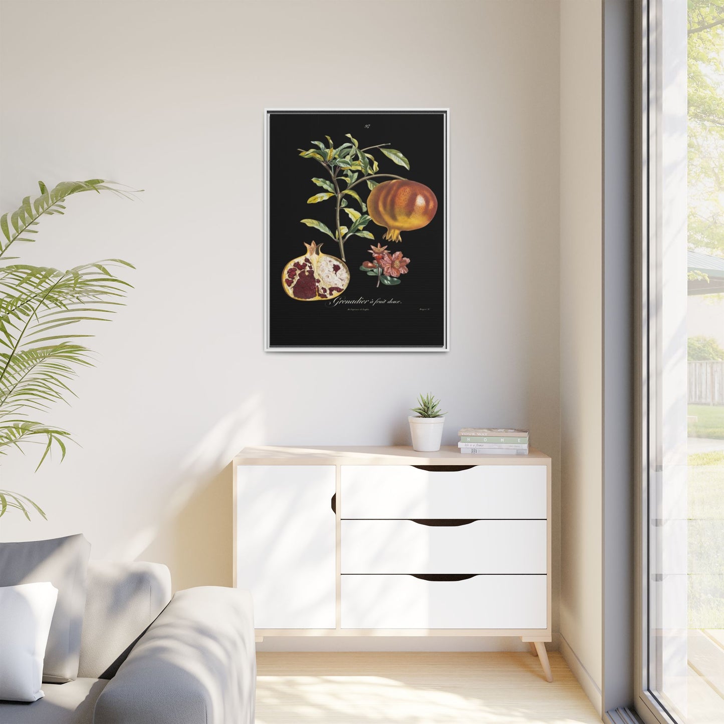 Pomegranate Botanical Framed Canvas Print — Vintage Fruit Wall Art