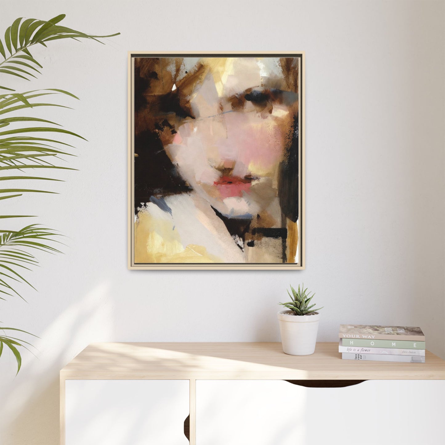 Abstract Portrait Matte Canvas Framed Print — Modern Feminine Wall Art