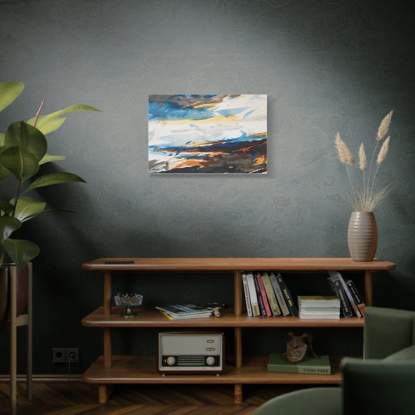Abstract Oceanic Canvas Print — Blue & Amber Stretched Wall Art