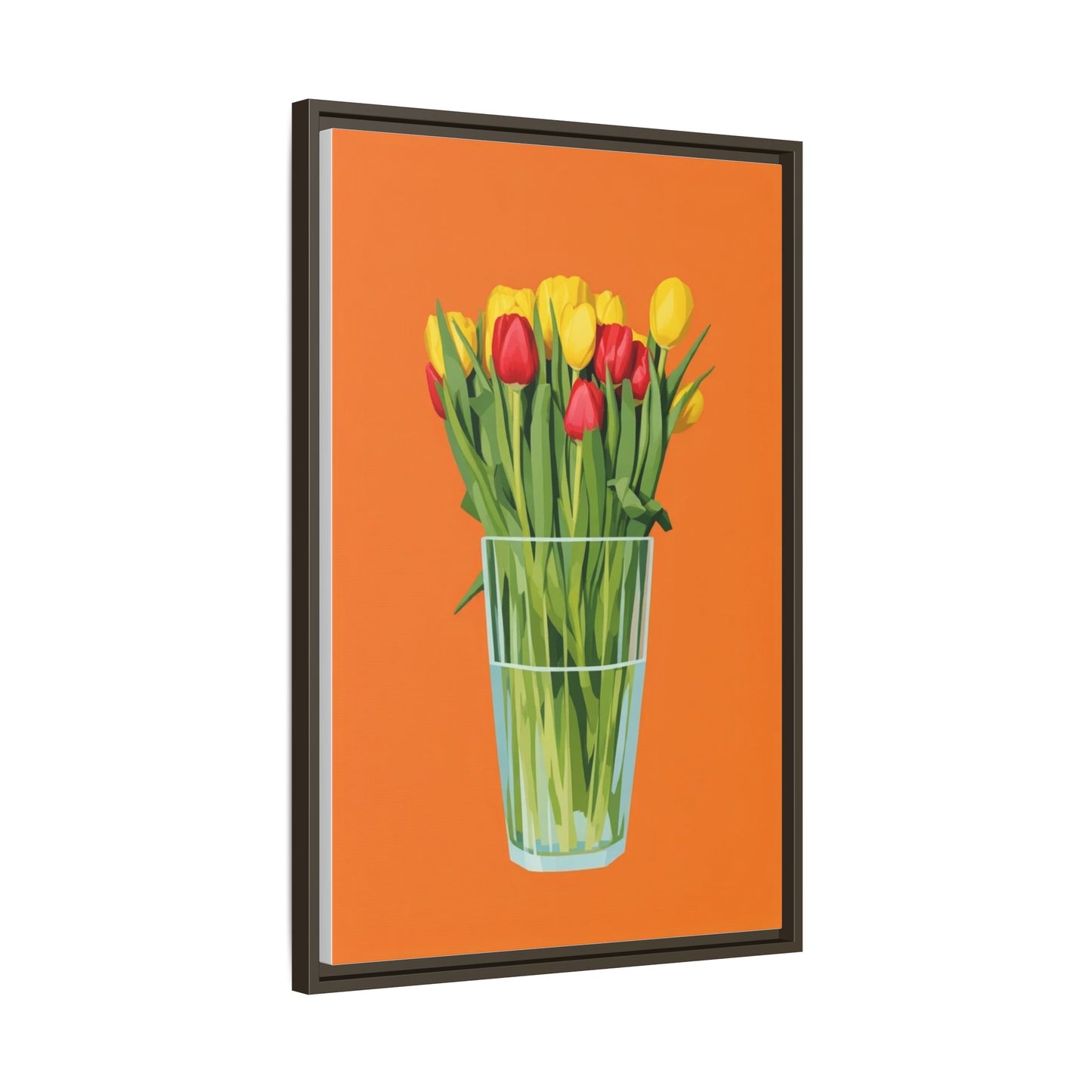 Framed Tulip Canvas Print — Colorful Tulips in Glass Vase