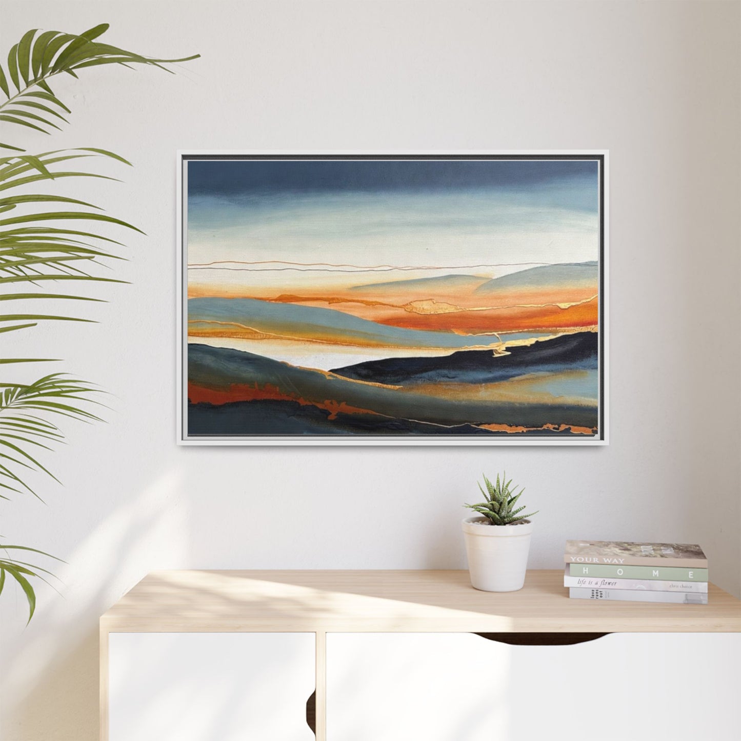 Framed Matte Canvas: Abstract Coastal Sunset Landscape Wall Art