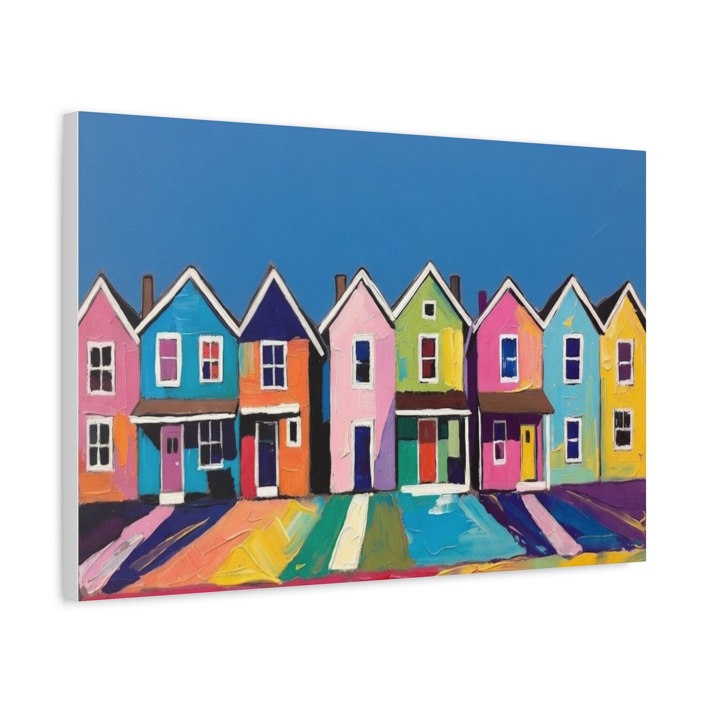 Colorful Row Houses Matte Canvas Print Vibrant Coastal Neighborhood Wall Art