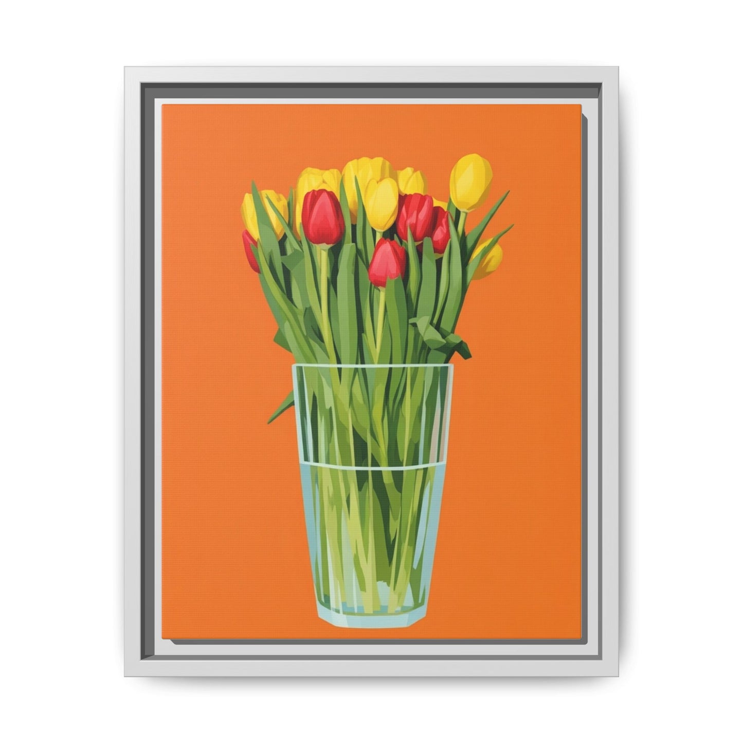 Framed Tulip Canvas Print — Colorful Tulips in Glass Vase